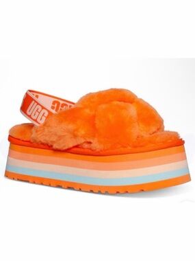 UGG Orange Plush Shearling Slide with Branded Elastic Band